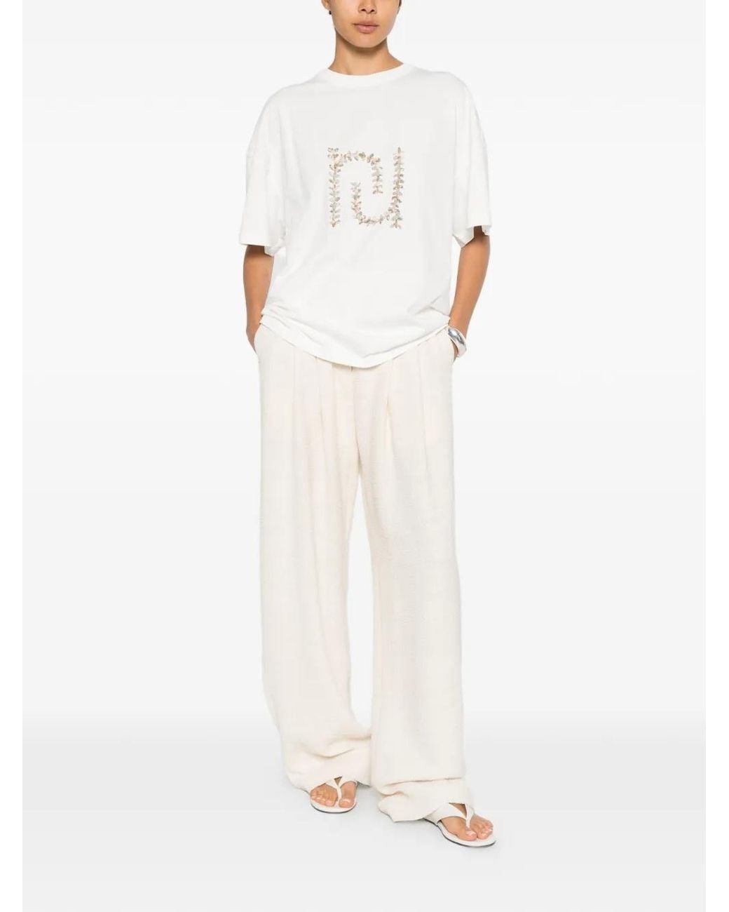 Nanushka White Wren Paisley-Monogram Oversized T-Shirt