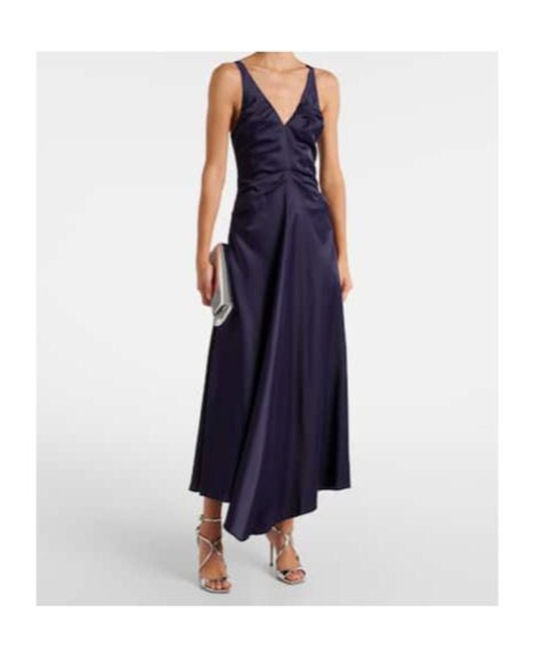 Victoria Beckham Blue Gathered Satin Maxi Dress