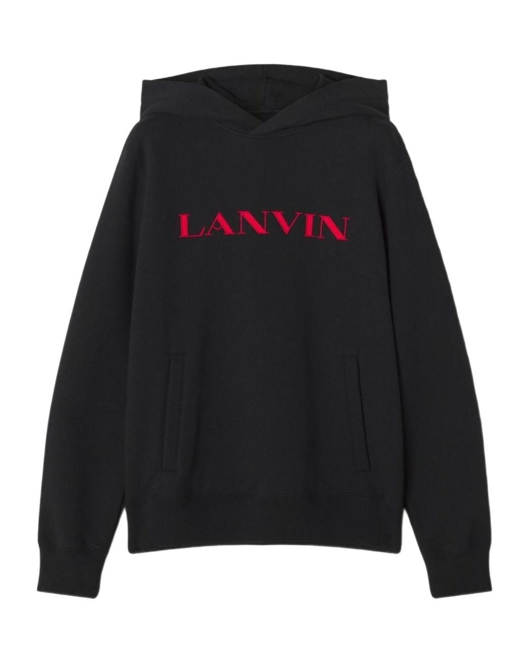 Lanvin Black Logo-Embroidered Kangaroo Pocket Hoodie for men