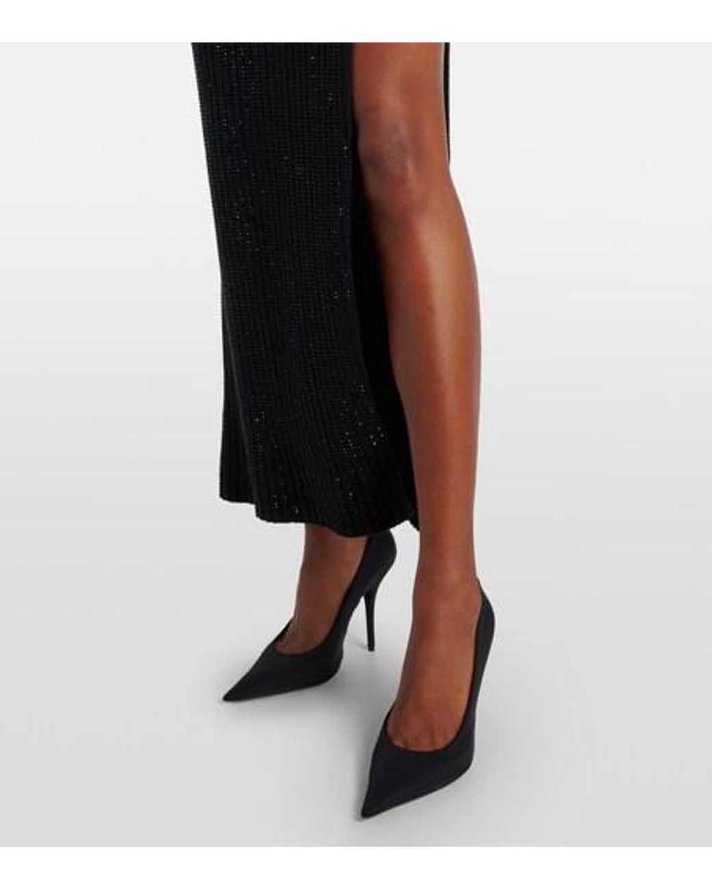 David Koma Black Embellished Knitted Cotton Midi Dress