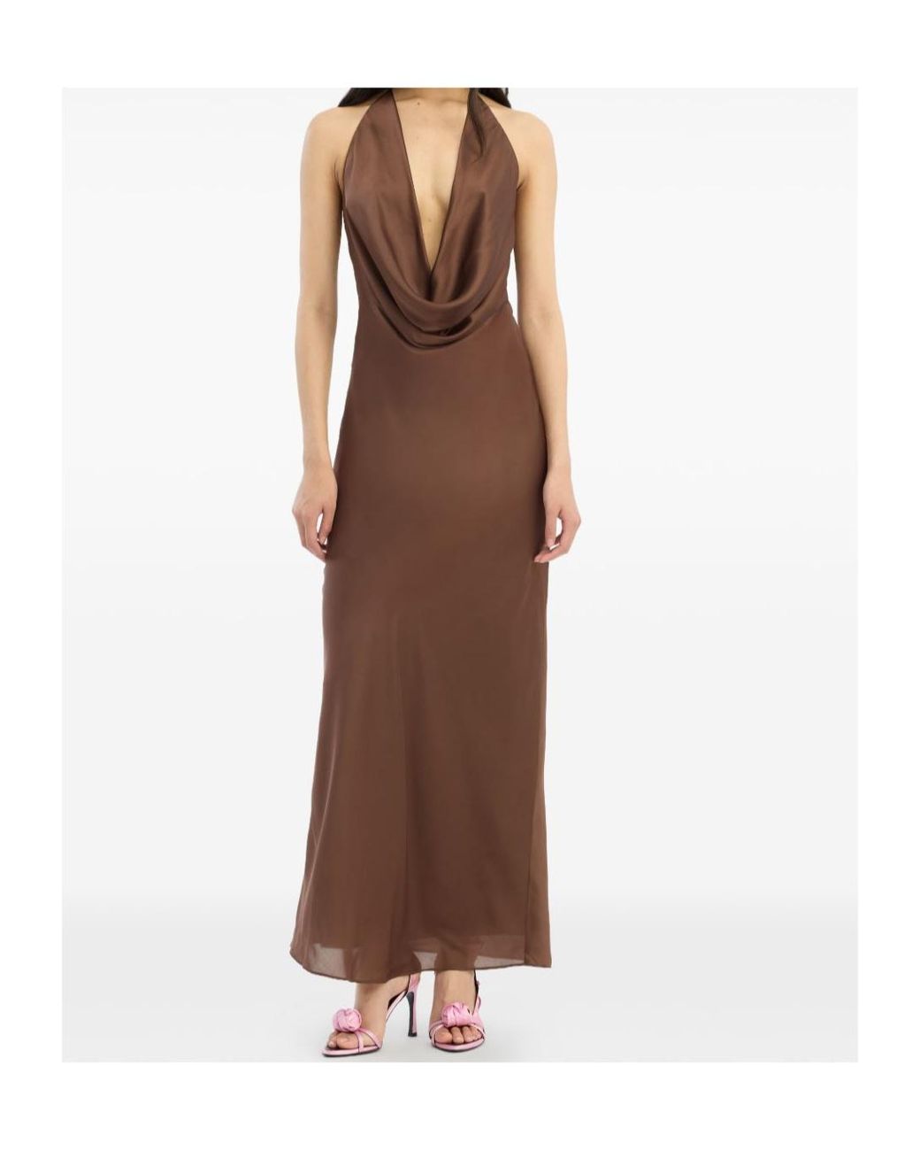 ROTATE BIRGER CHRISTENSEN Brown Chiffon Halter Dress