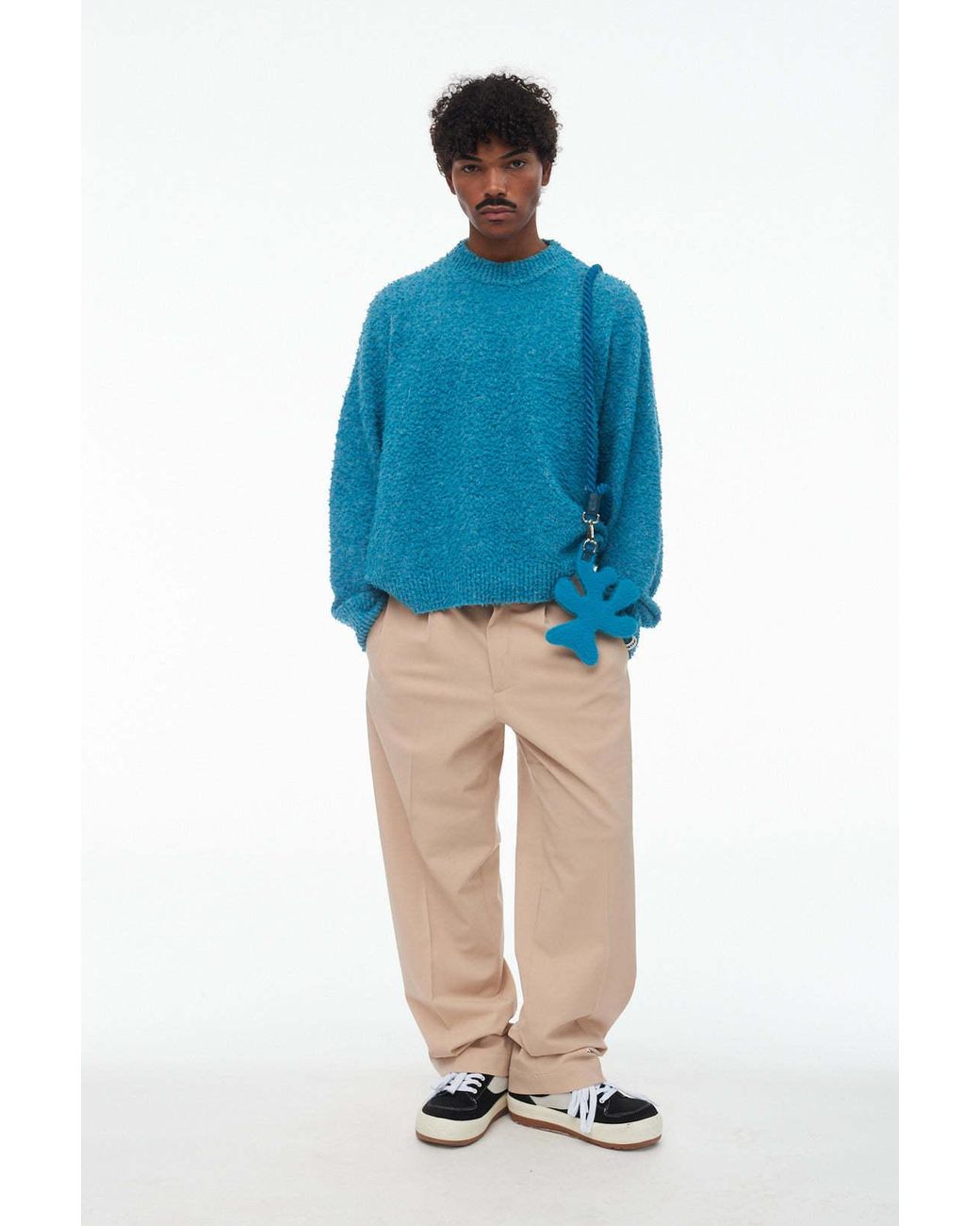 Bonsai Blue Crew-Neck Logo Tag Jumper for men