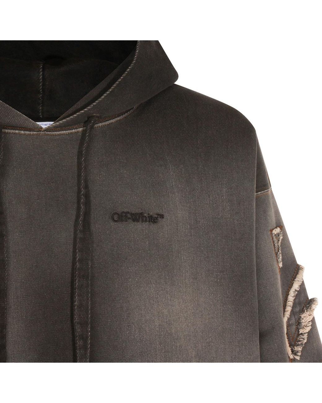 Off-White c/o Virgil Abloh Gray Frayed Detailed Drawstring Hoodie for men