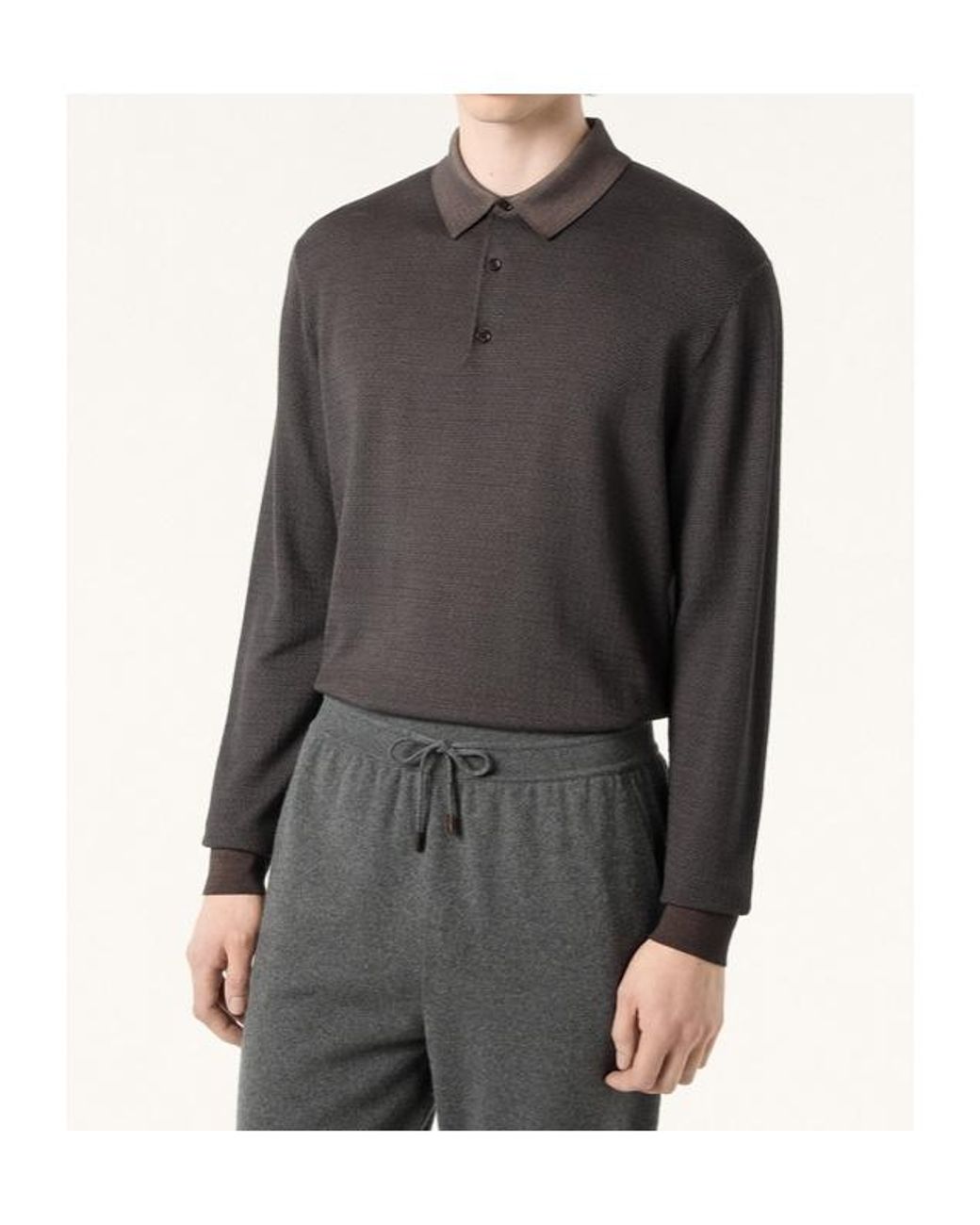 Loro Piana Gray Long-Sleeved Buttoned Polo Shirt for men