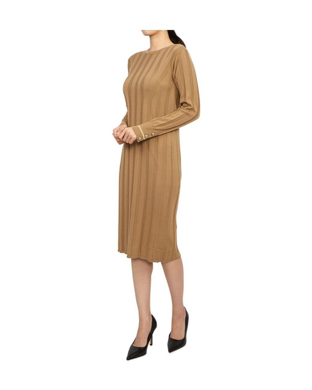 Max Mara Natural Long-Sleeved Knitted Dress