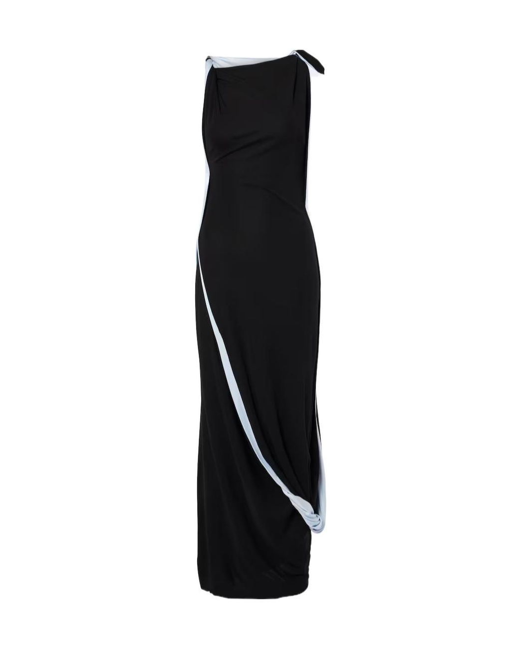 Victoria Beckham Black Asymmetric Draped Jersey Midi Dress