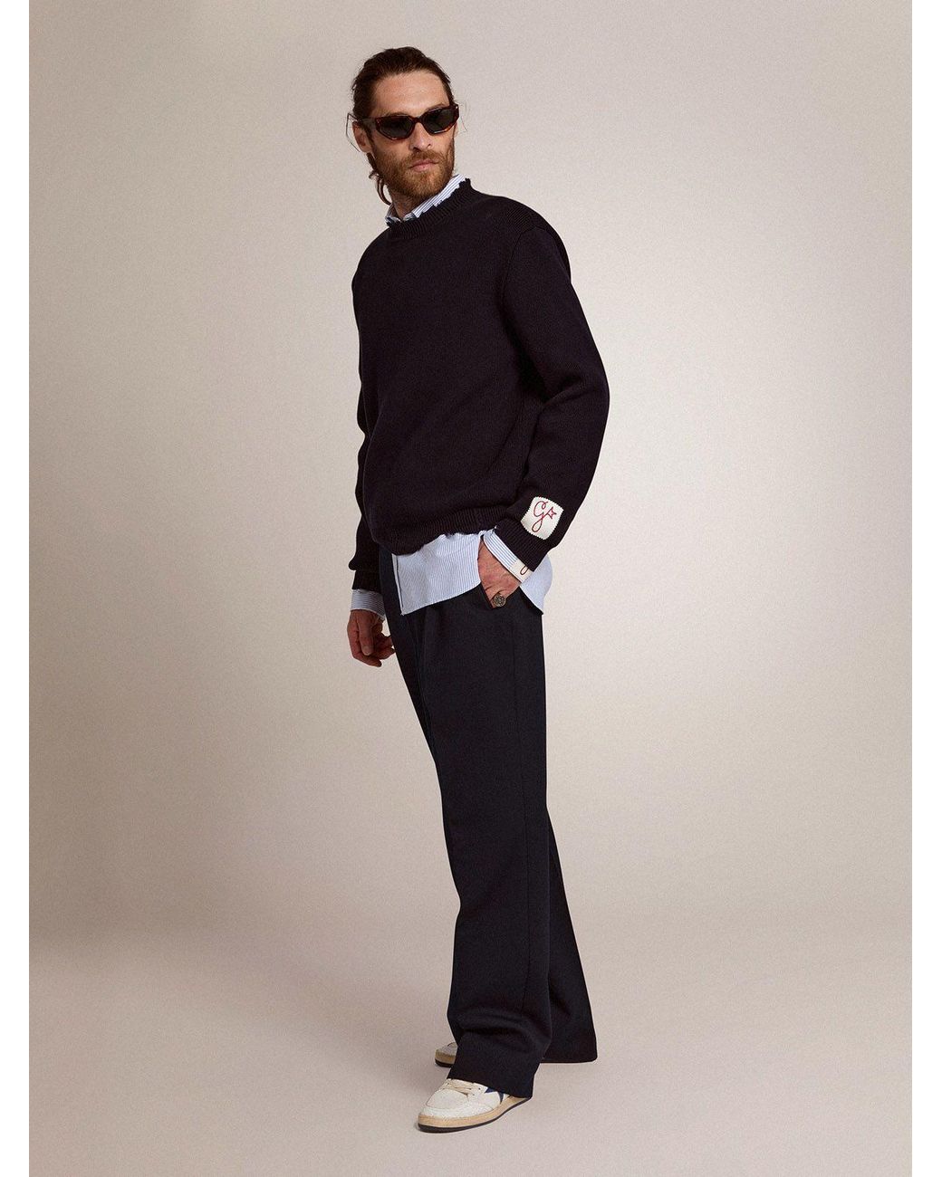 Golden Goose Deluxe Brand Blue Logo Patch Knitted Jumper for men