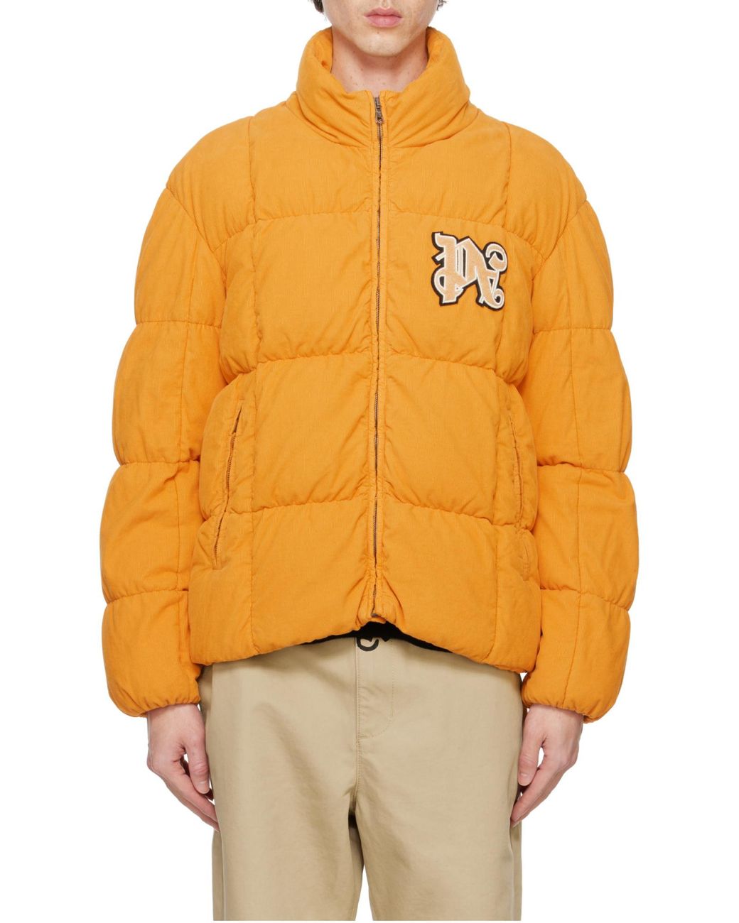 Palm Angels Yellow Zip-Up High Neck Puffer Jacket for men