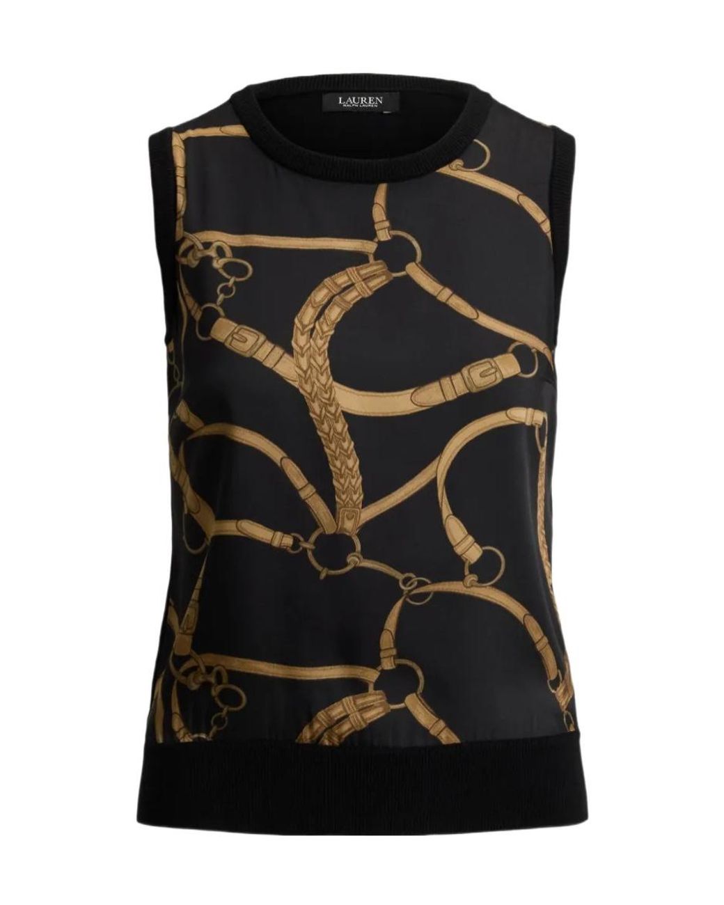 Ralph Lauren Black Belting-Print Sleeveless Top