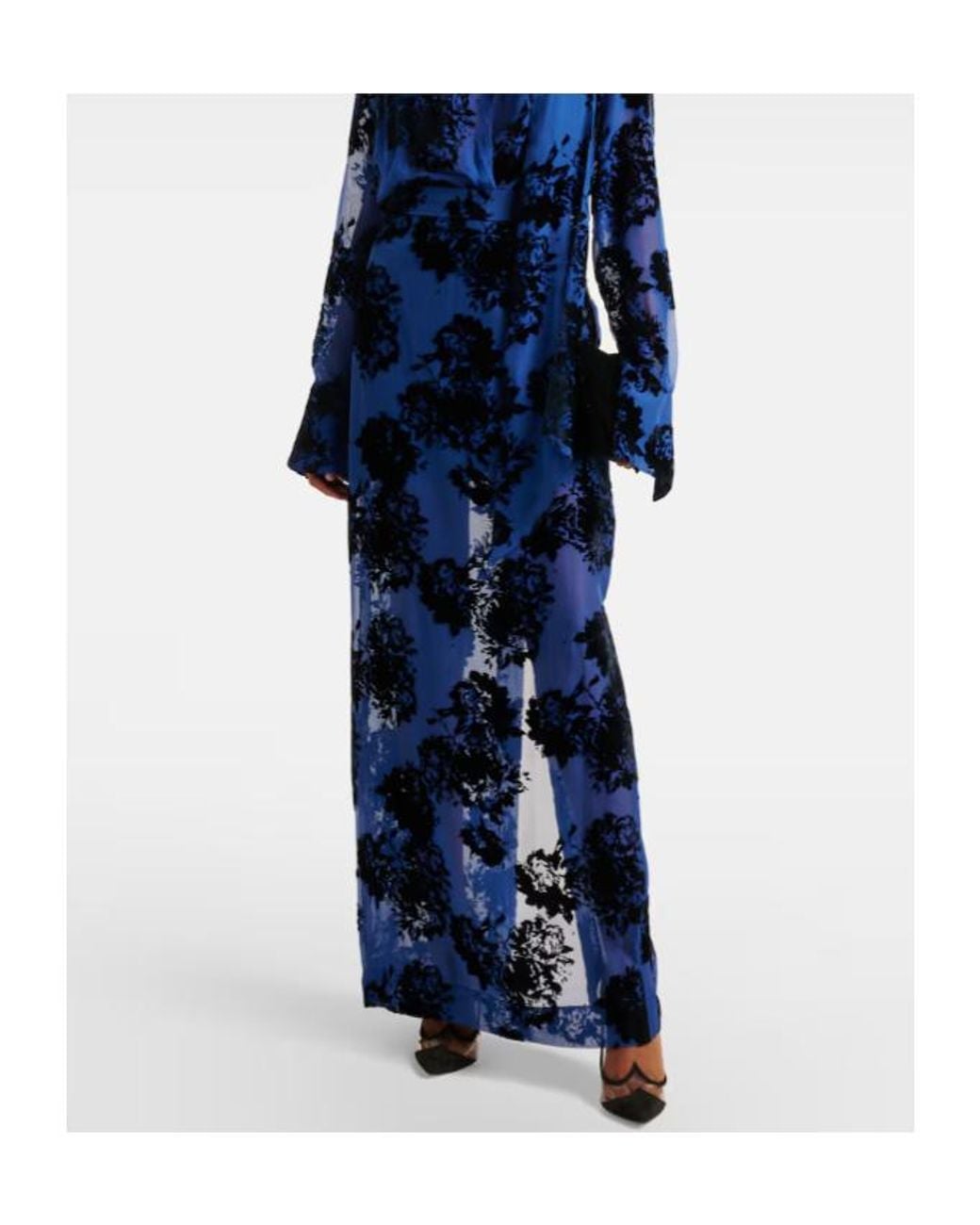 Nina Ricci Blue Devoré Velvet Maxi Skirt