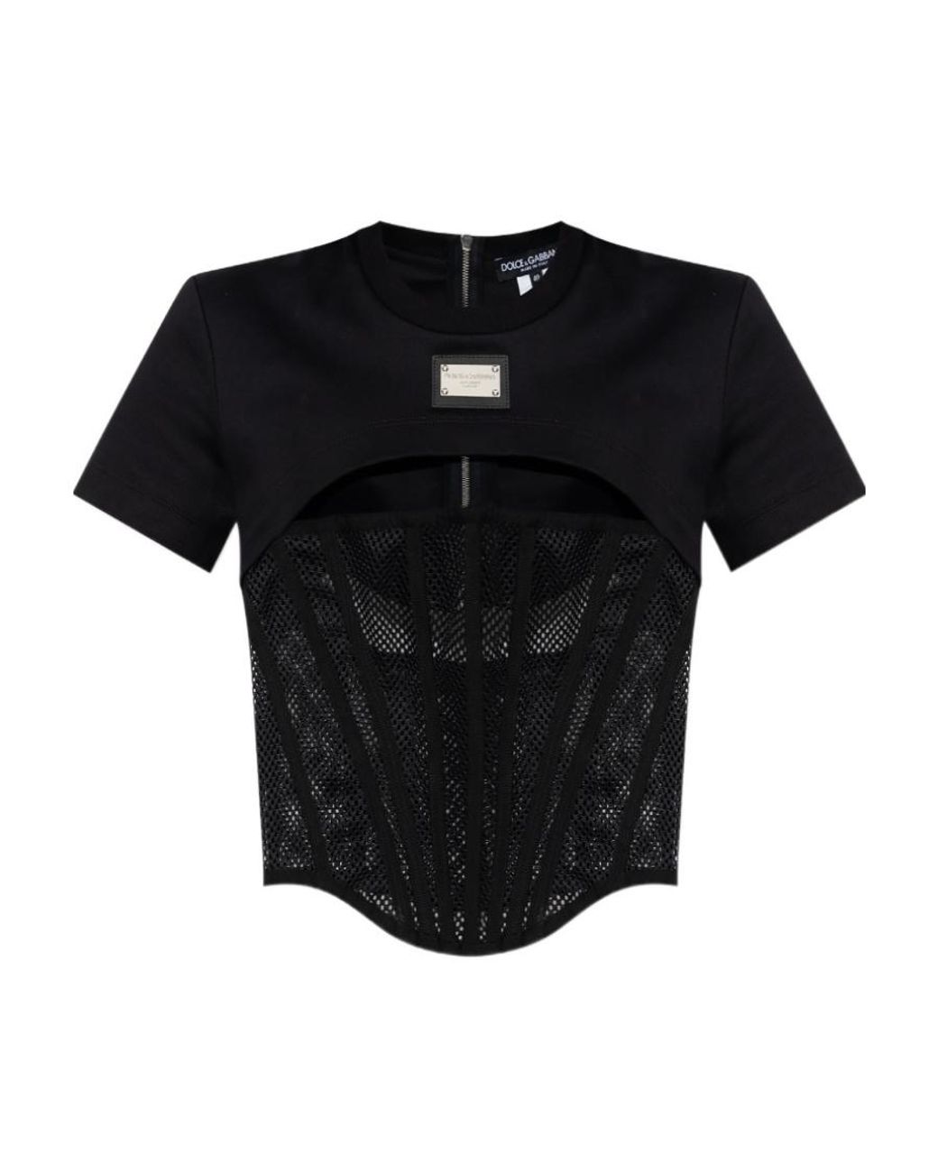Dolce & Gabbana Black Logo-Plaque Cropped Top