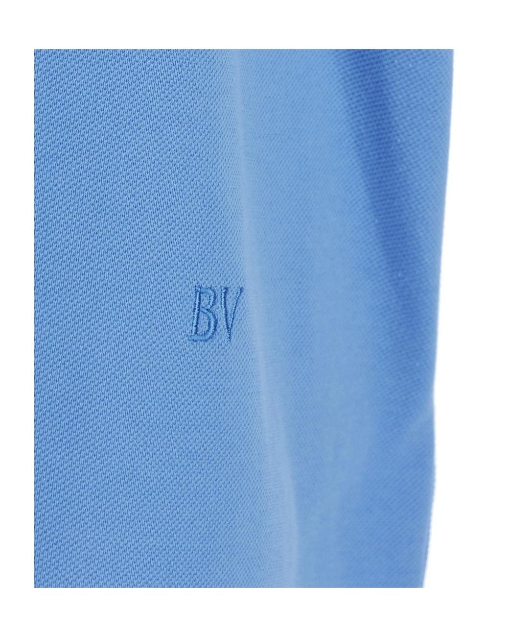 Bottega Veneta Blue Logo Embroidered Short Sleeved Polo Shirt for men