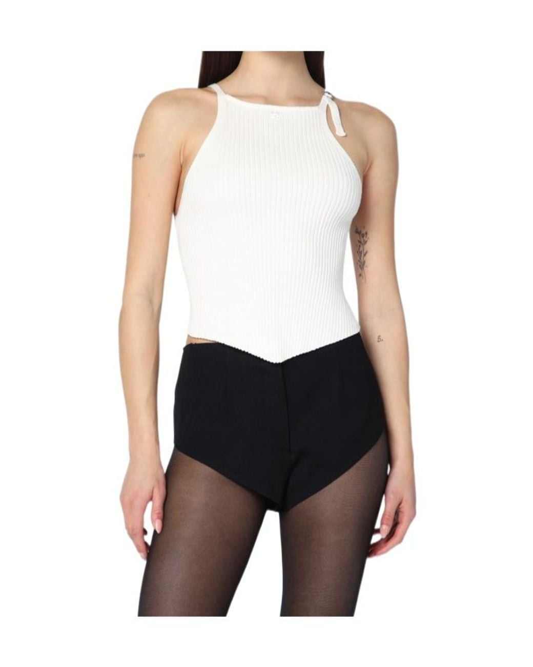 Courreges White Ribbed Top With Pointed Hem