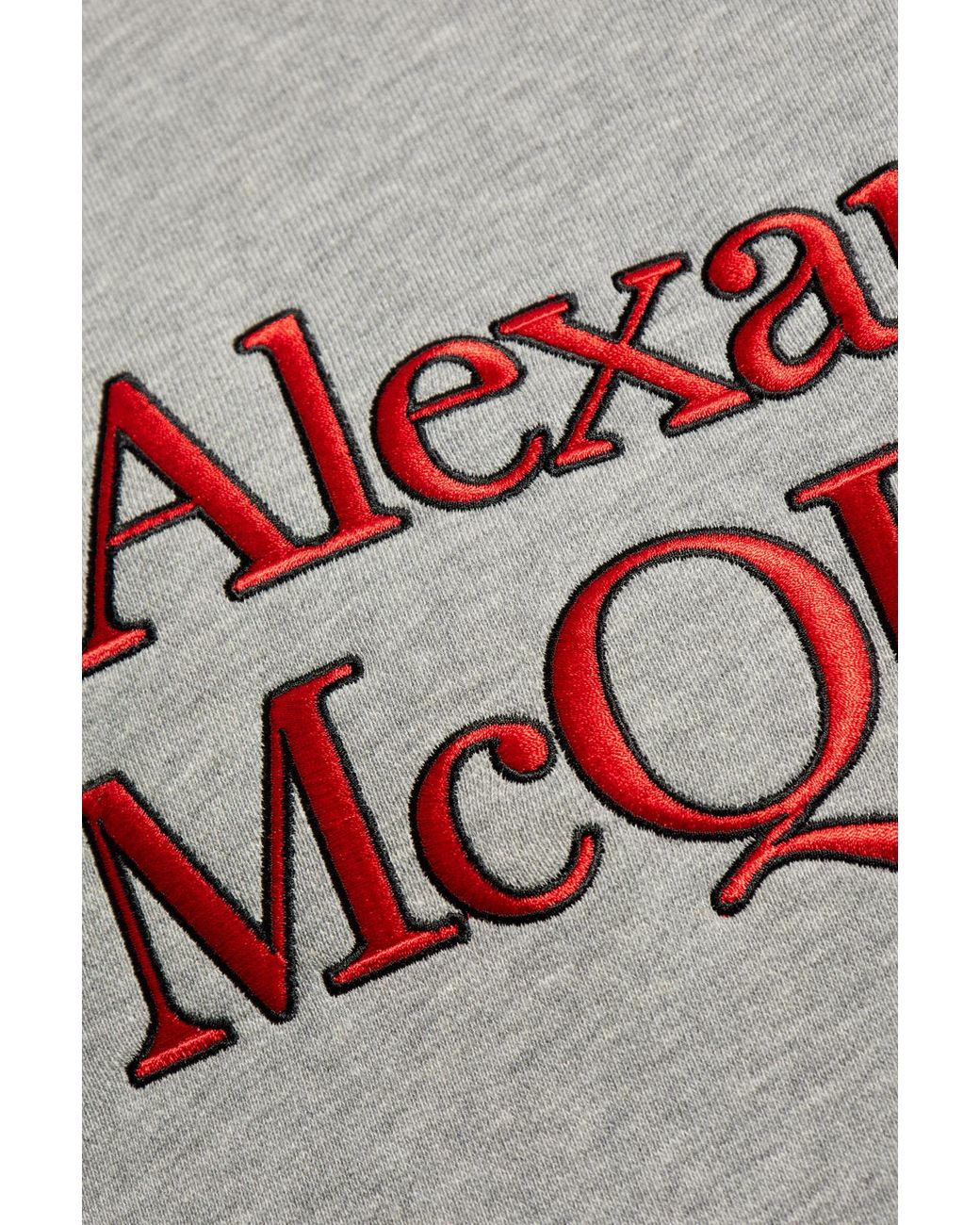 McQueen Gray Logo Embroidered Crewneck Sweatshirt for men