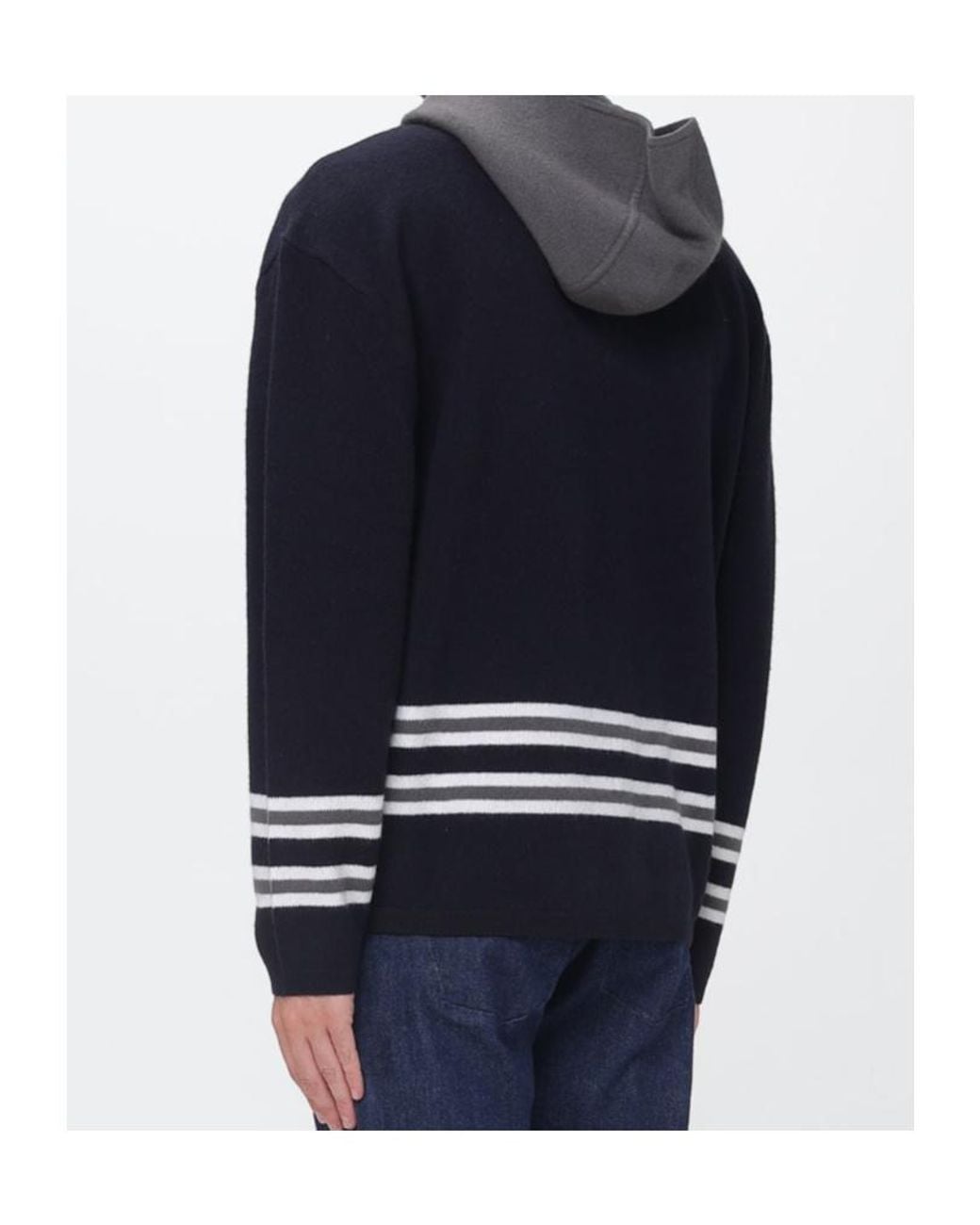 Emporio Armani Blue Striped Hooded Sweater for men