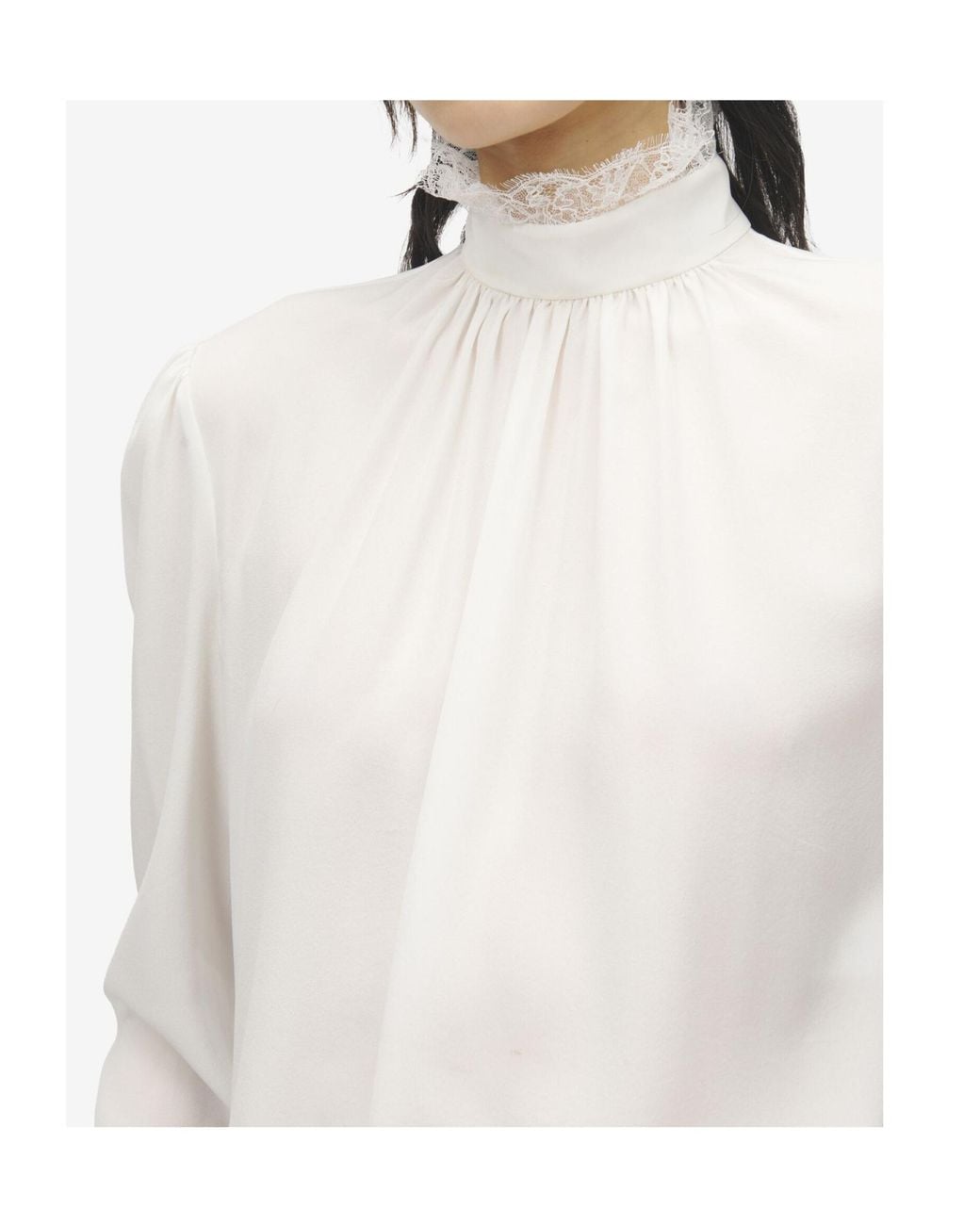 McQueen White Silk Lace-Detail Shirt