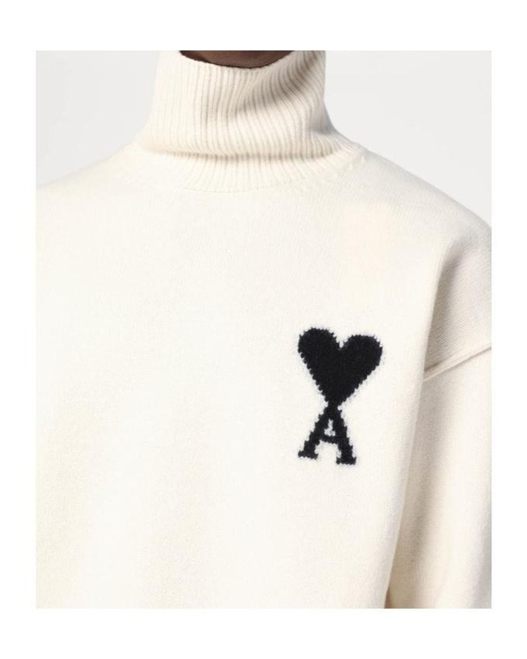 AMI White Ami De Coeur Funnel Neck Sweater for men
