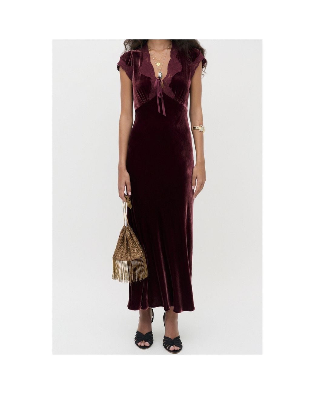 Rixo Purple Classic Tea-Length Dress