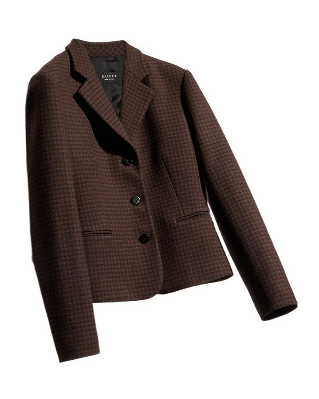 Gucci Brown Gingham Wool Jacket With Tag