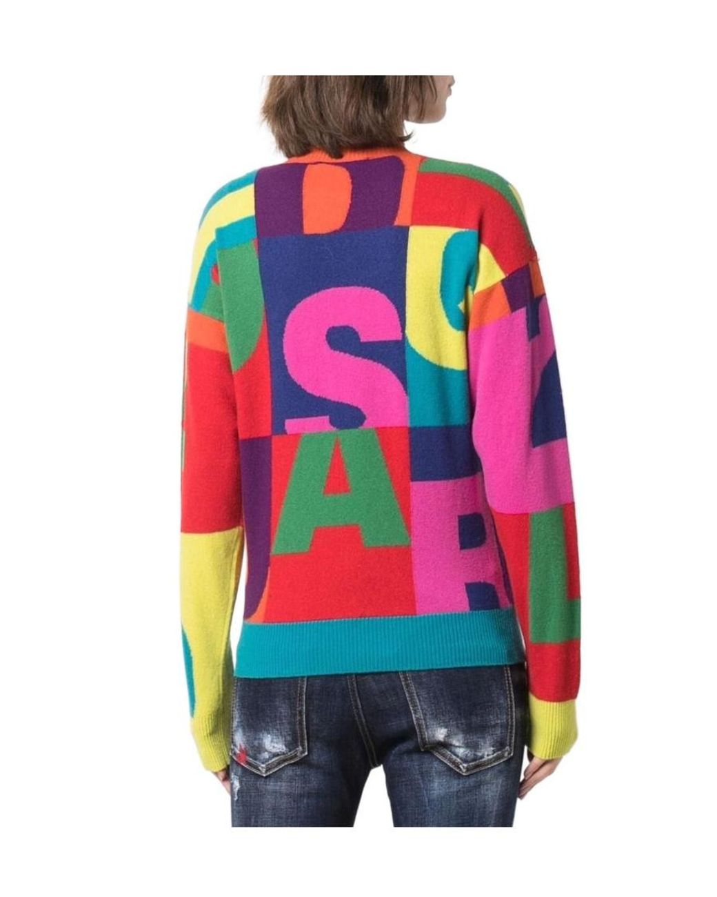 DSquared² Multicolor Logo Intarsia Knitted Jumper