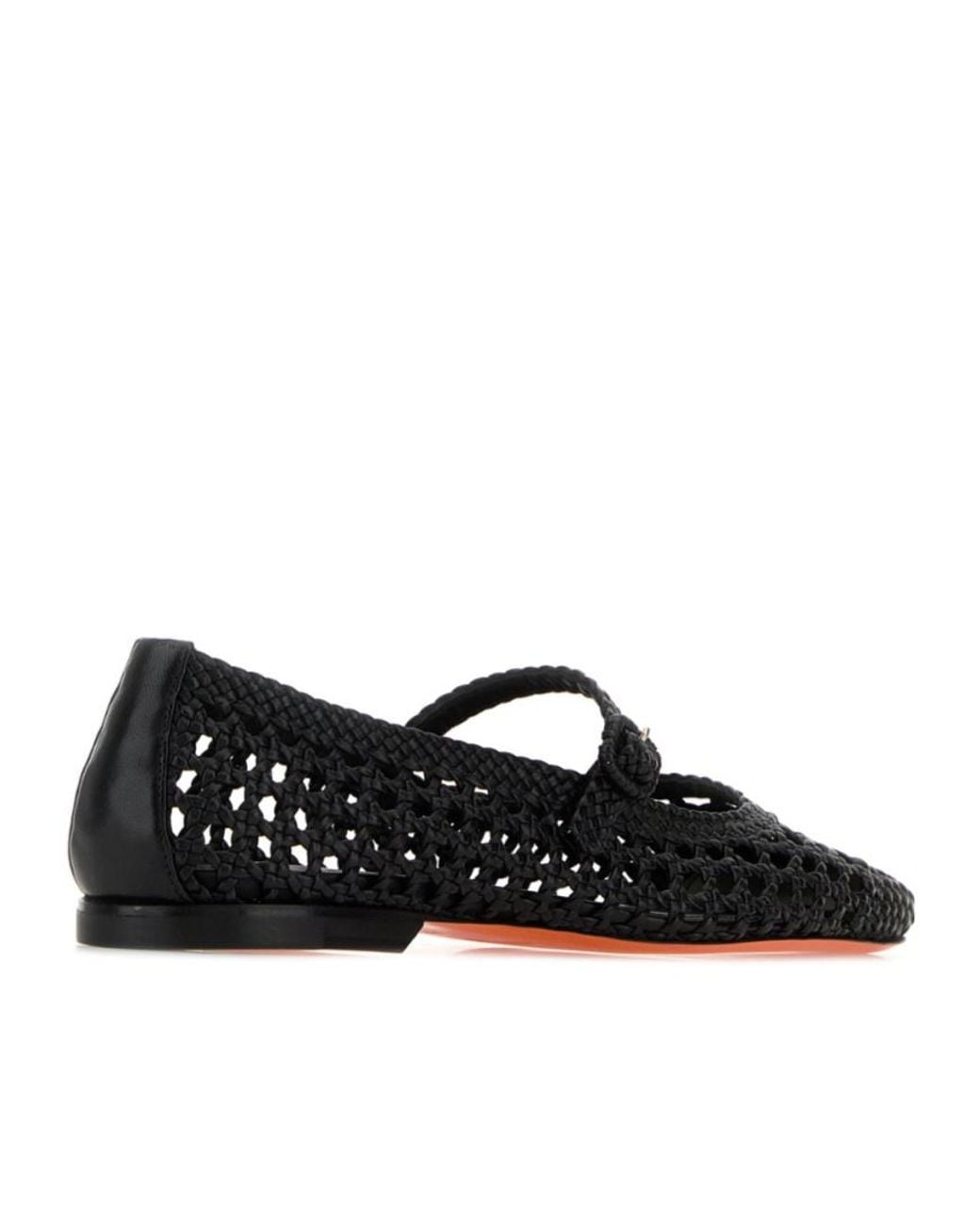 Santoni Black Luce Woven Mary Jane Ballet Flats