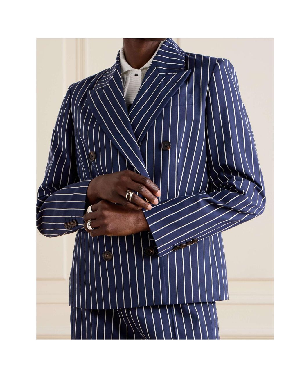 Brunello Cucinelli Blue Double Breasted Striped Blazer