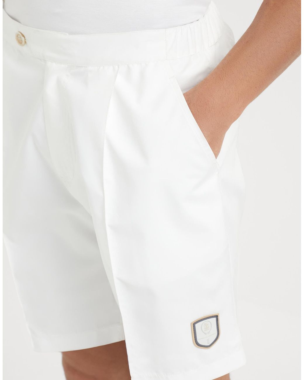 Brunello Cucinelli White Logo Patch Bermuda Shorts for men