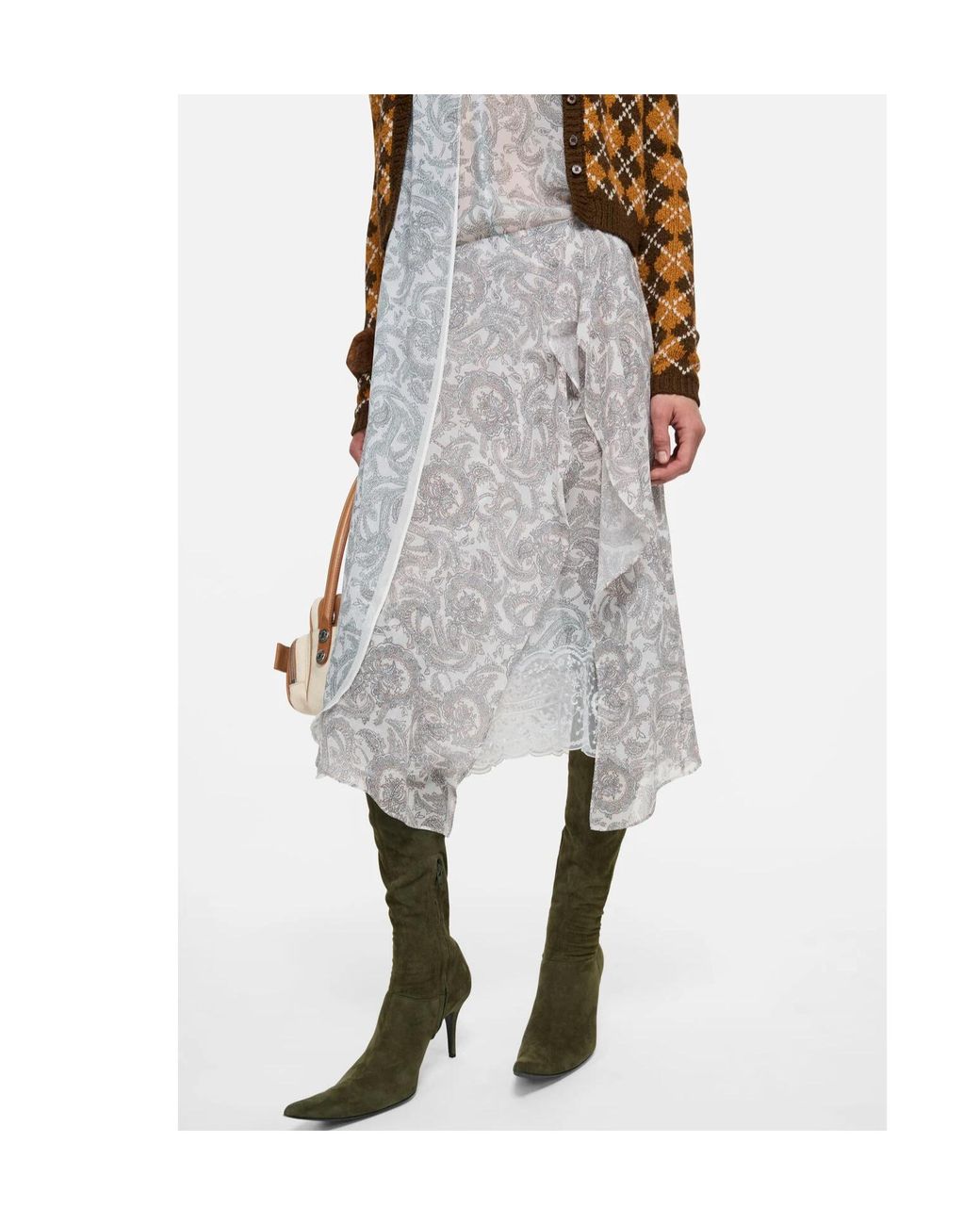 Acne Gray Paisley-Print Asymmetric Skirt