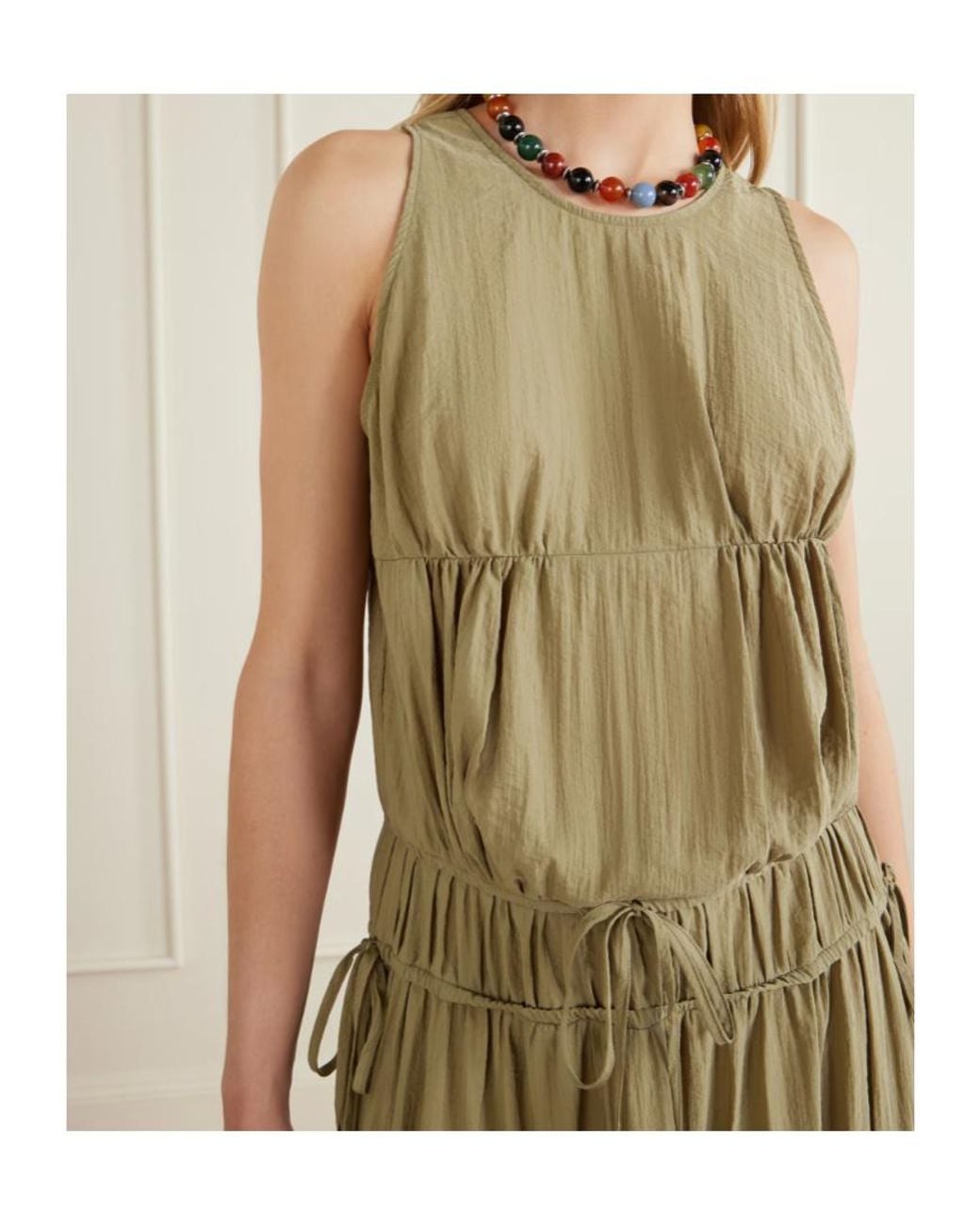 Co. Natural Pleated Knotted Satin Midi Dress