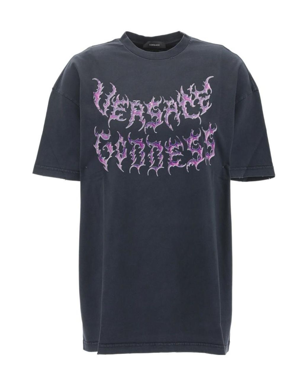 Versace Blue Logo Printed Crewneck T-Shirt