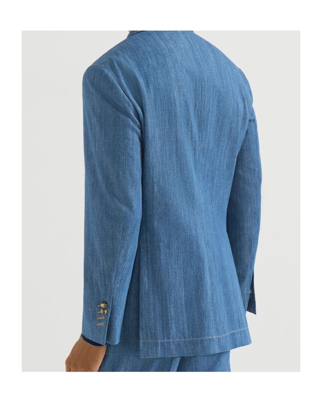Brunello Cucinelli Blue Lightweight Denim Deconstructed Peak-Lapel Blazer With Patch Pockets for men