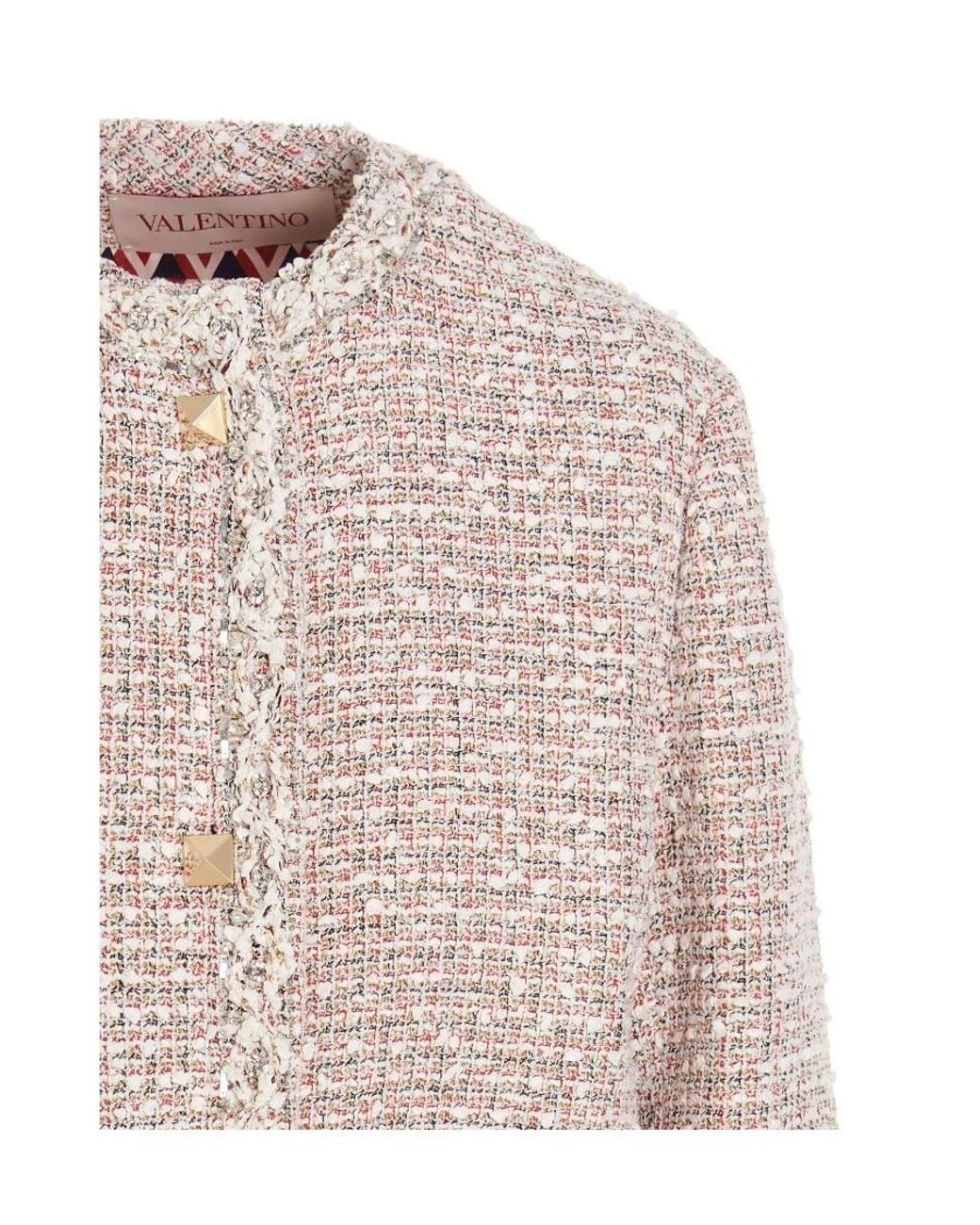 Valentino White Single-Breasted Tweed Jacket