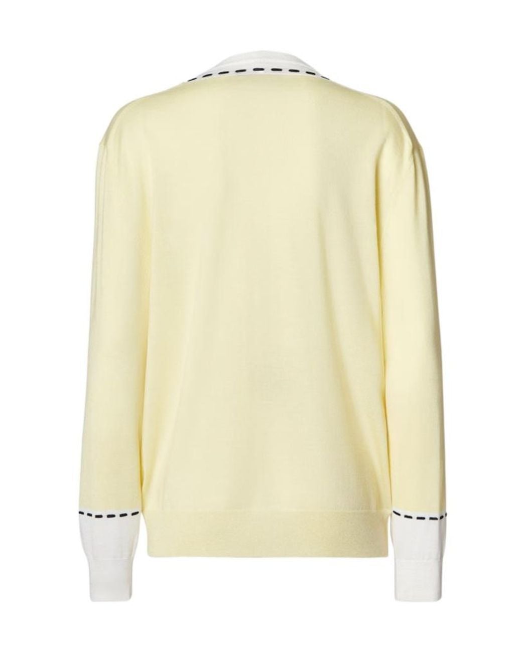Fendi Yellow Constrast Stitch V-Neck Jumper