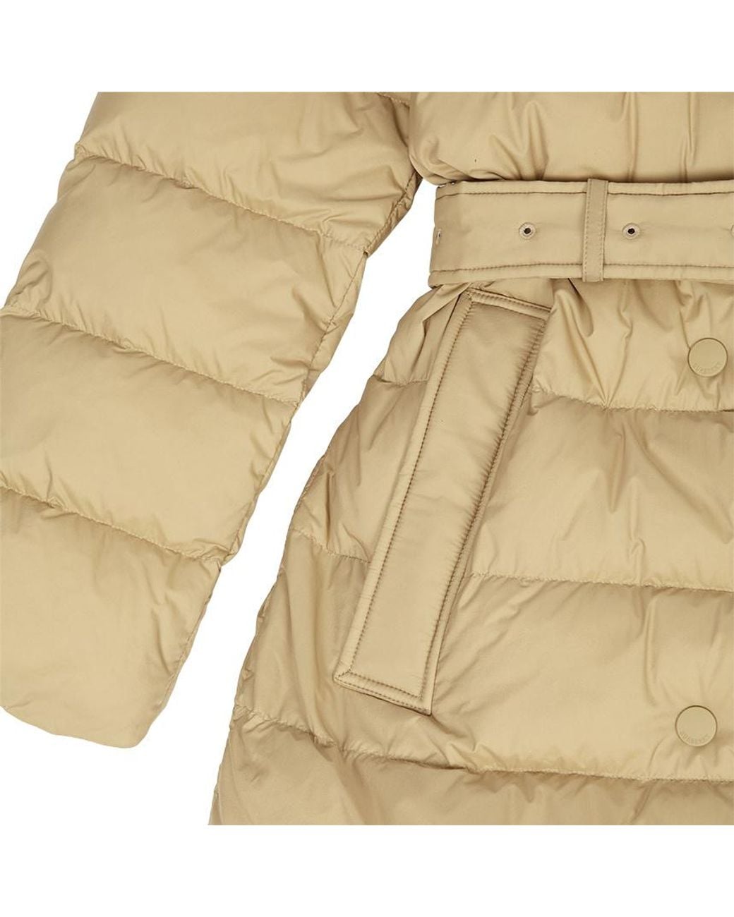 Burberry Natural Double Breasted Belted Hooded Puffer Coat