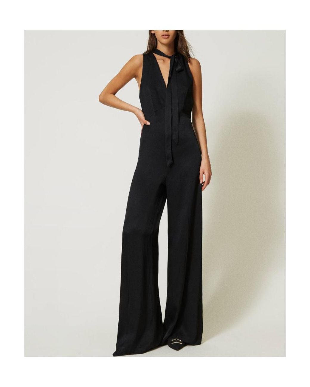 Twinset Black Sleeveless Satin Jumpsuit