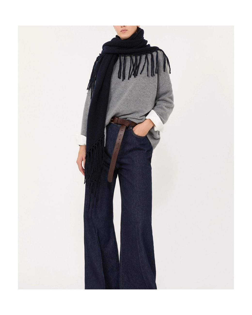 Weekend by Maxmara Blue Fringed Wool Shawl