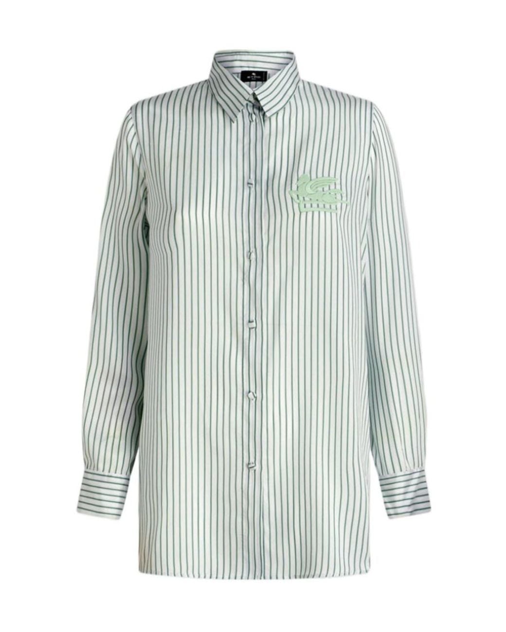 Etro Blue Striped Logo Embroidered Button-Up Shirt