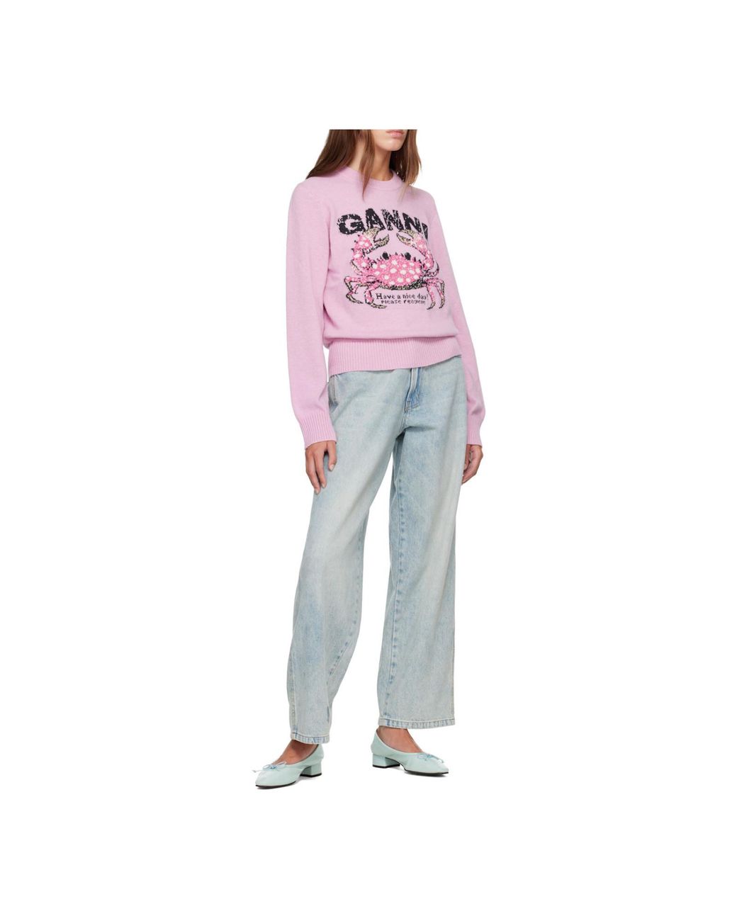 Ganni Pink Crab Graphic Knitted Jumper