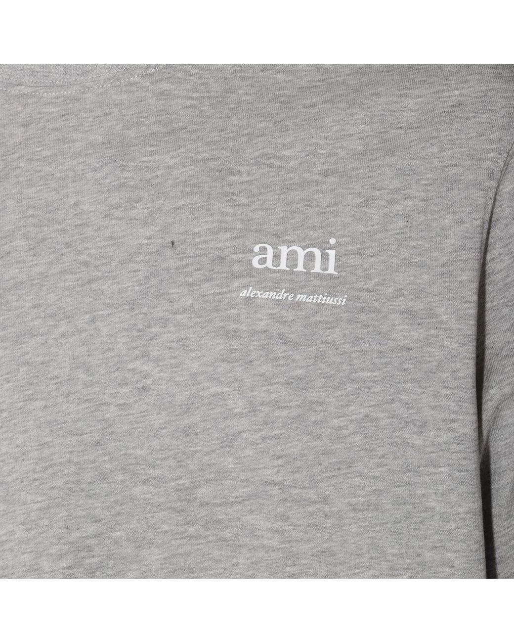 AMI Gray Logo Printed Crewneck T-Shirt