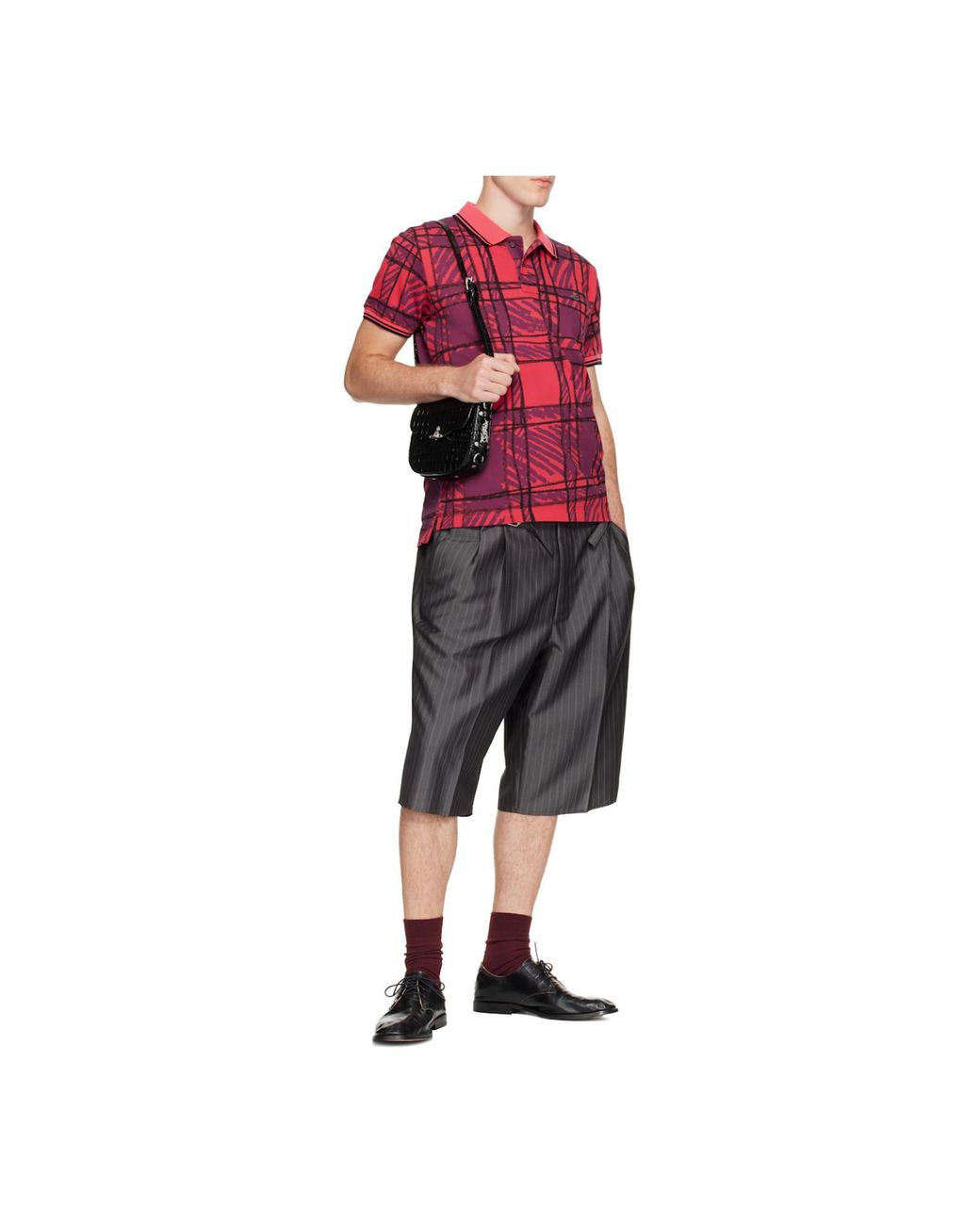 Vivienne Westwood Red Scribble Check Polo Shirt for men