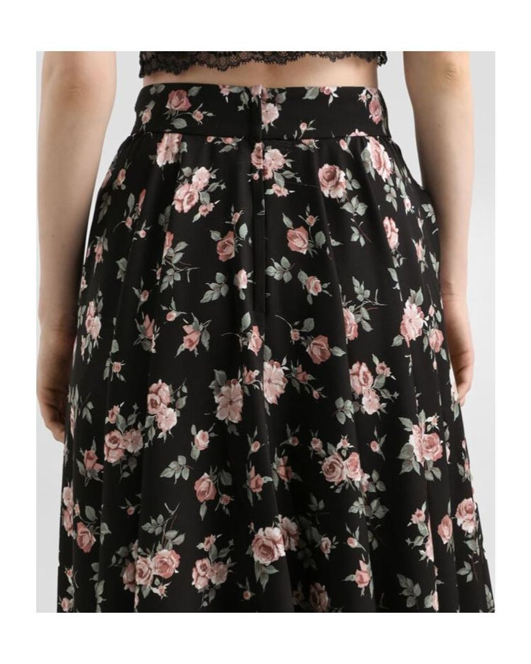 Dolce & Gabbana Black Floral-Print Midi Skirt