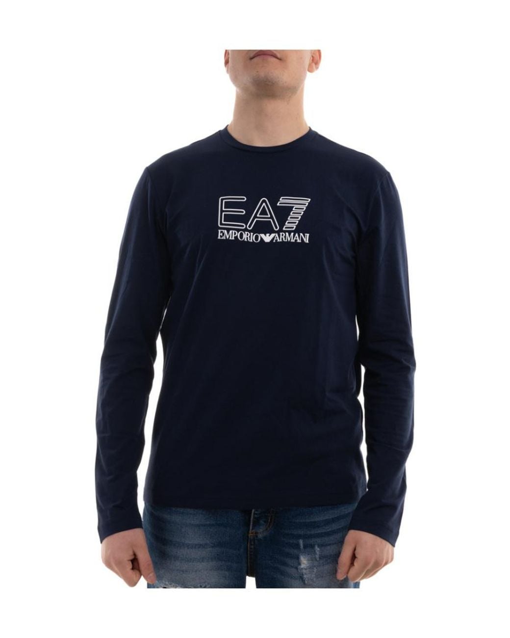 EA7 Blue Long-Sleeved T-Shirt for men