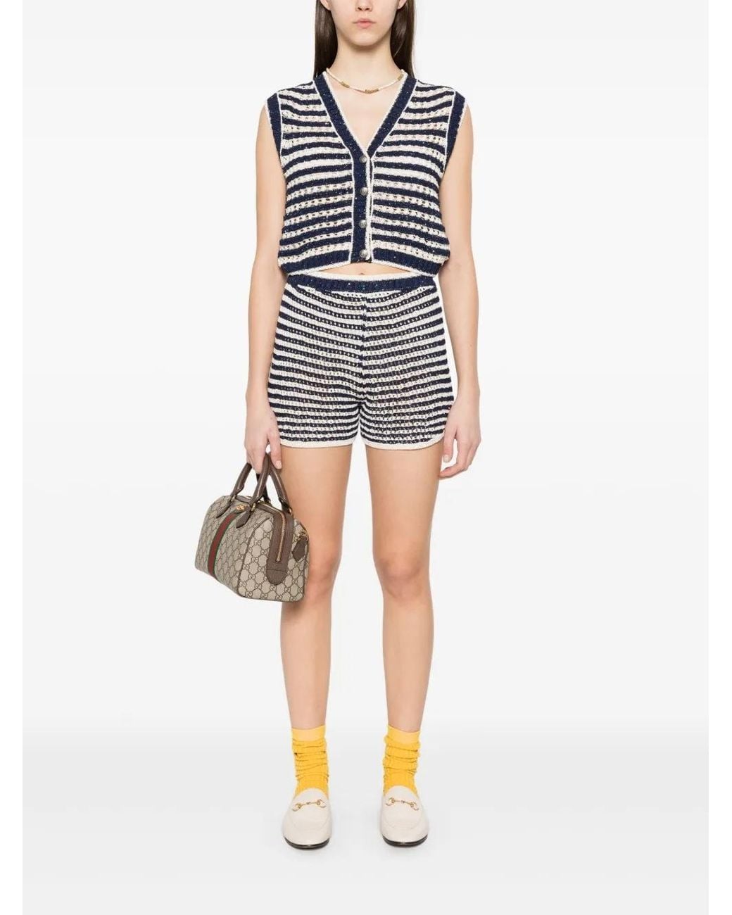 Palm Angels Blue Striped Knit Shorts