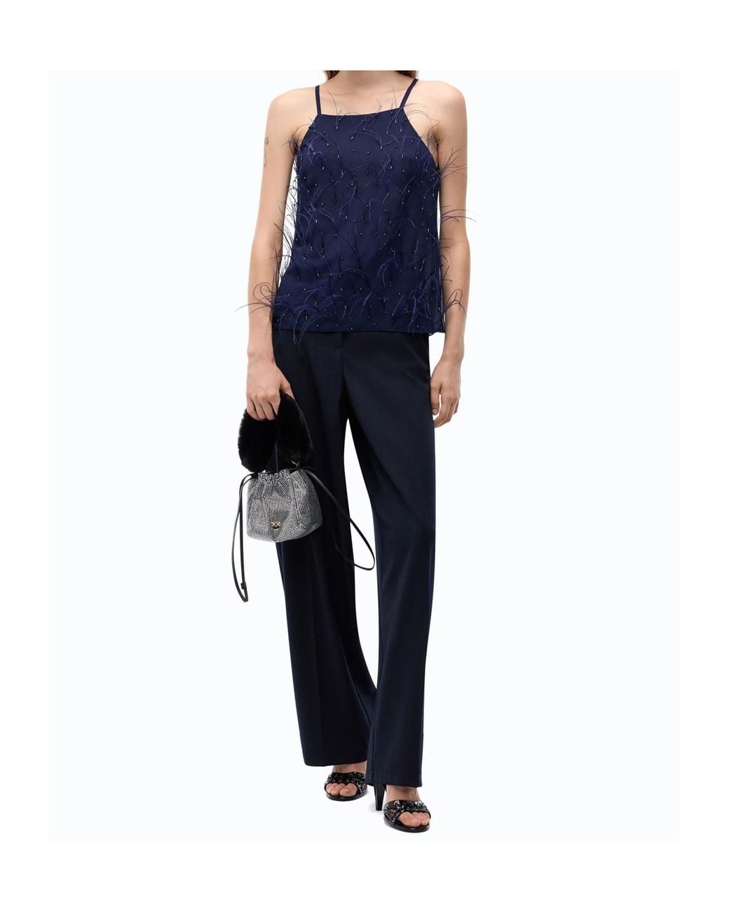 Pinko Blue Fluid Top With Feather Detailing