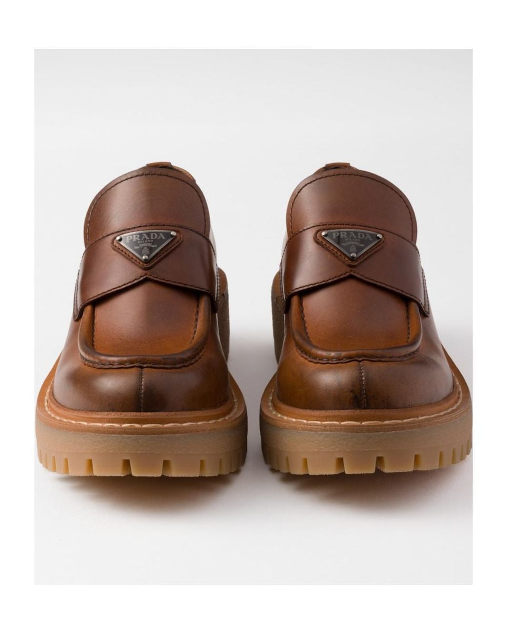 Prada Brown Caramel Leather Loafers