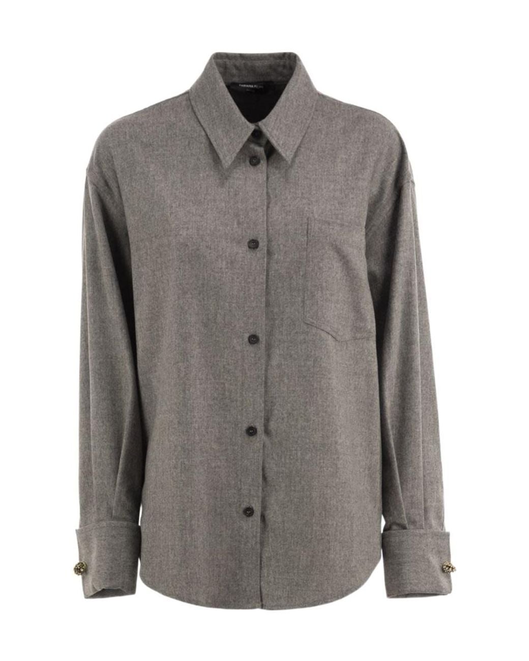 Fabiana Filippi Gray Crystal-Embellished Flannel Shirt