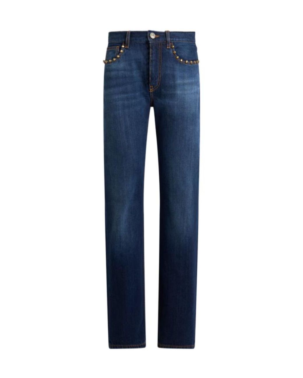 Etro Blue Straight-Leg Jeans With Studs