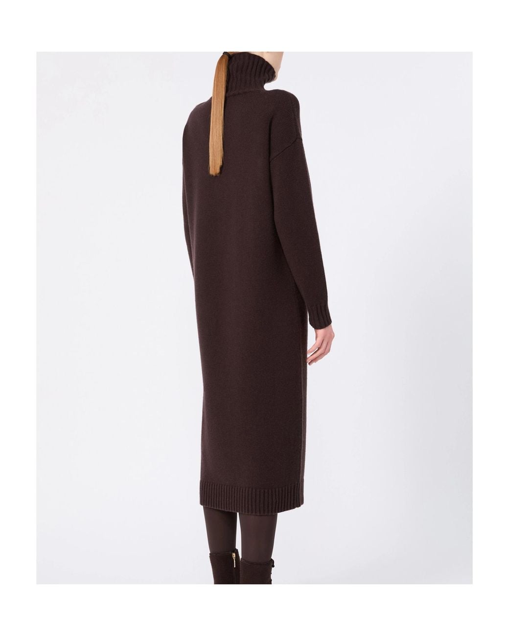 Max Mara Brown High-Neck Drop Shoulder Midi Dress
