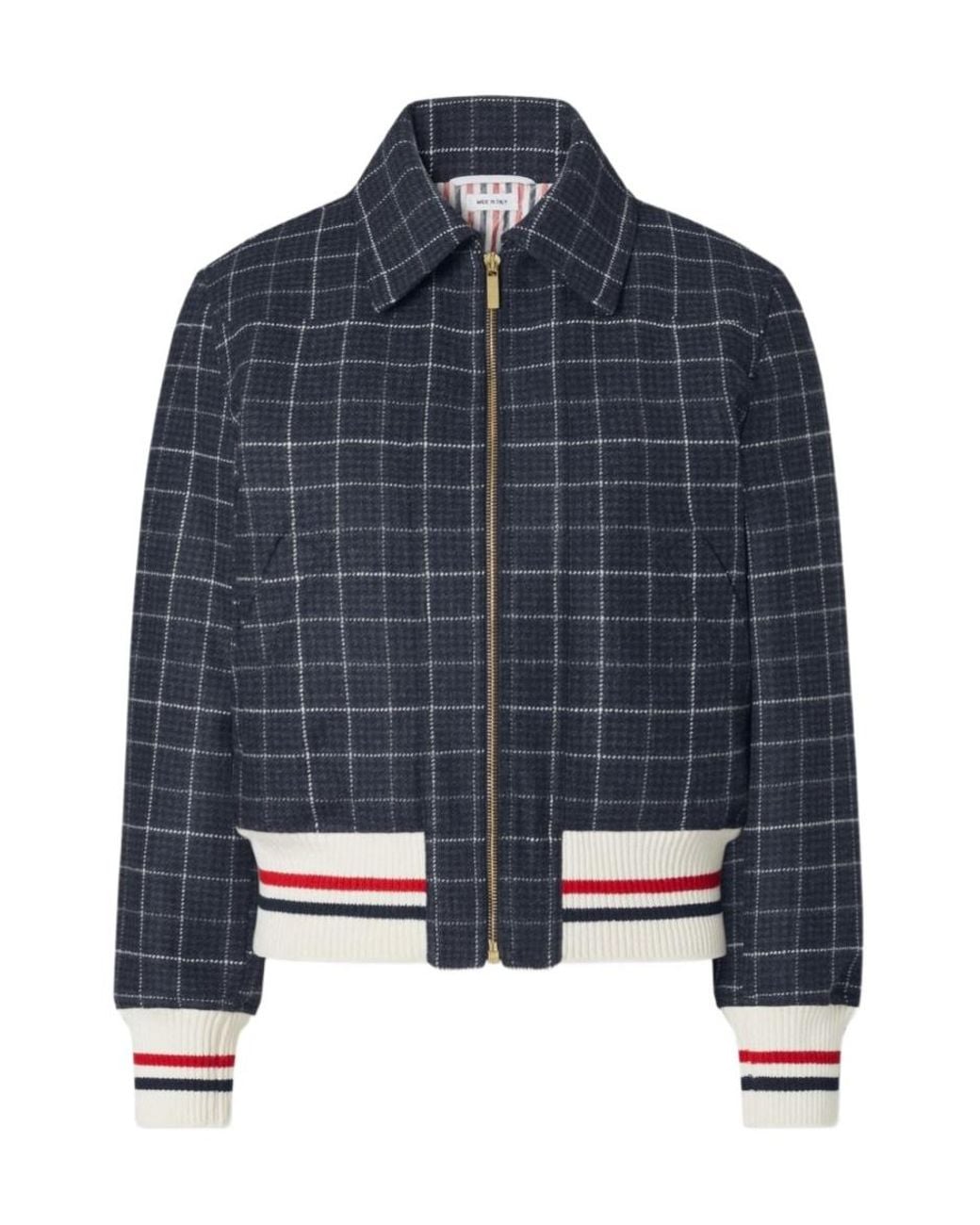 Thom Browne Blue Windowpane Houndstooth Teviot Tweed Jacket