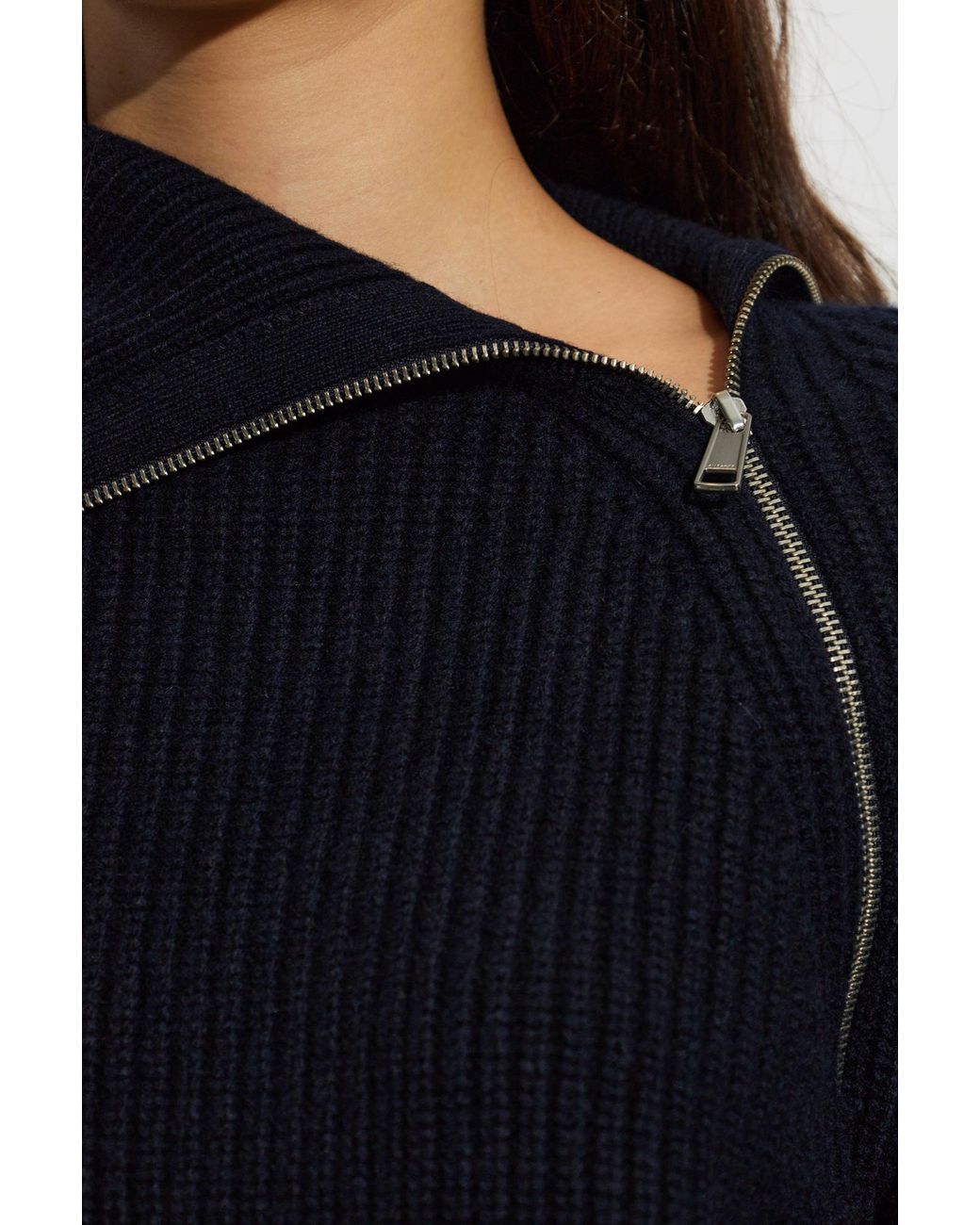 AllSaints Blue Cleo Zip Turtleneck Knitted Sweater